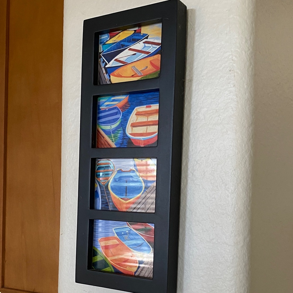 Colorful Boat Art in Black Frame